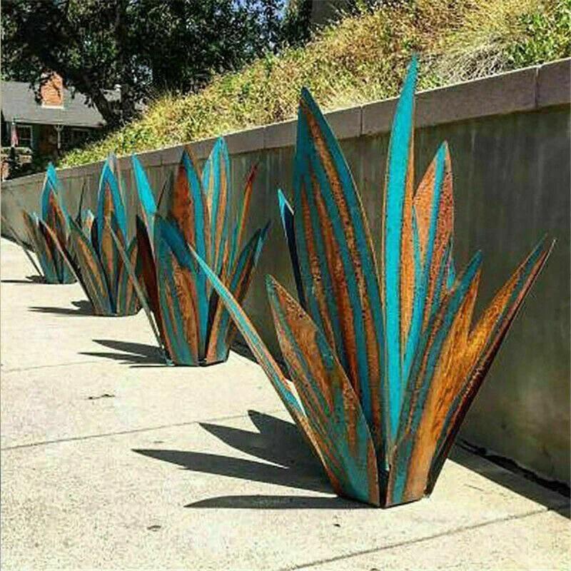 

New DIY Metal Art Tequila Rustic Sculpture 9 leaves Garden Yard Sculpture Home Decor 35cm