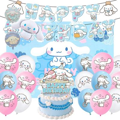 21-Piece Set of Cinnamoroll and Sanrio Birthday Decorations, Including a Tapestry, Backdrop, and Balloon Set for Kids, Including a Happy Birthday