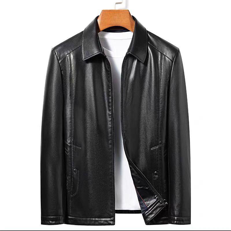 Men's Thickened Leather Jacket with Fleece Lining for Winter Cycling and Cold Protection, Ideal for Middle-Aged and Elderly.