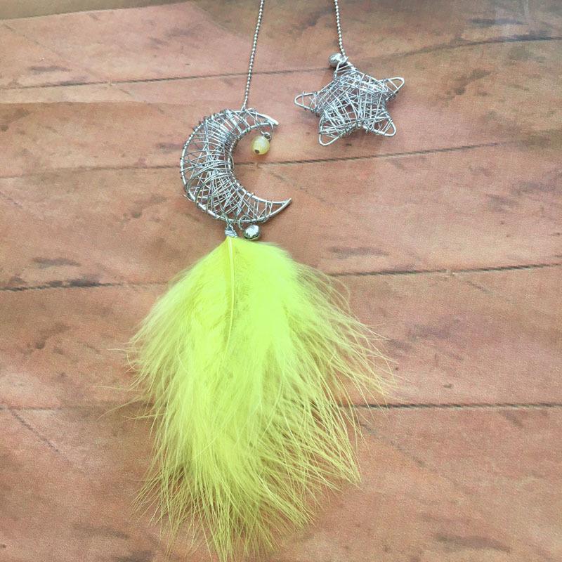 High-End Handmade Star & Moon Feather Pendant - Creative Car or Bedroom Decor Gift