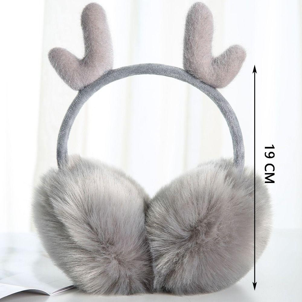 Solid Color Elk Horn Earmuffs Faux Rabbit Fur Winter Warm Earmuffs  Outdoor Cold Protection