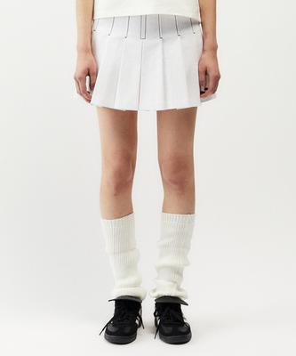 Mayol Cotton Contrast Pleated Skirt_Optic White
