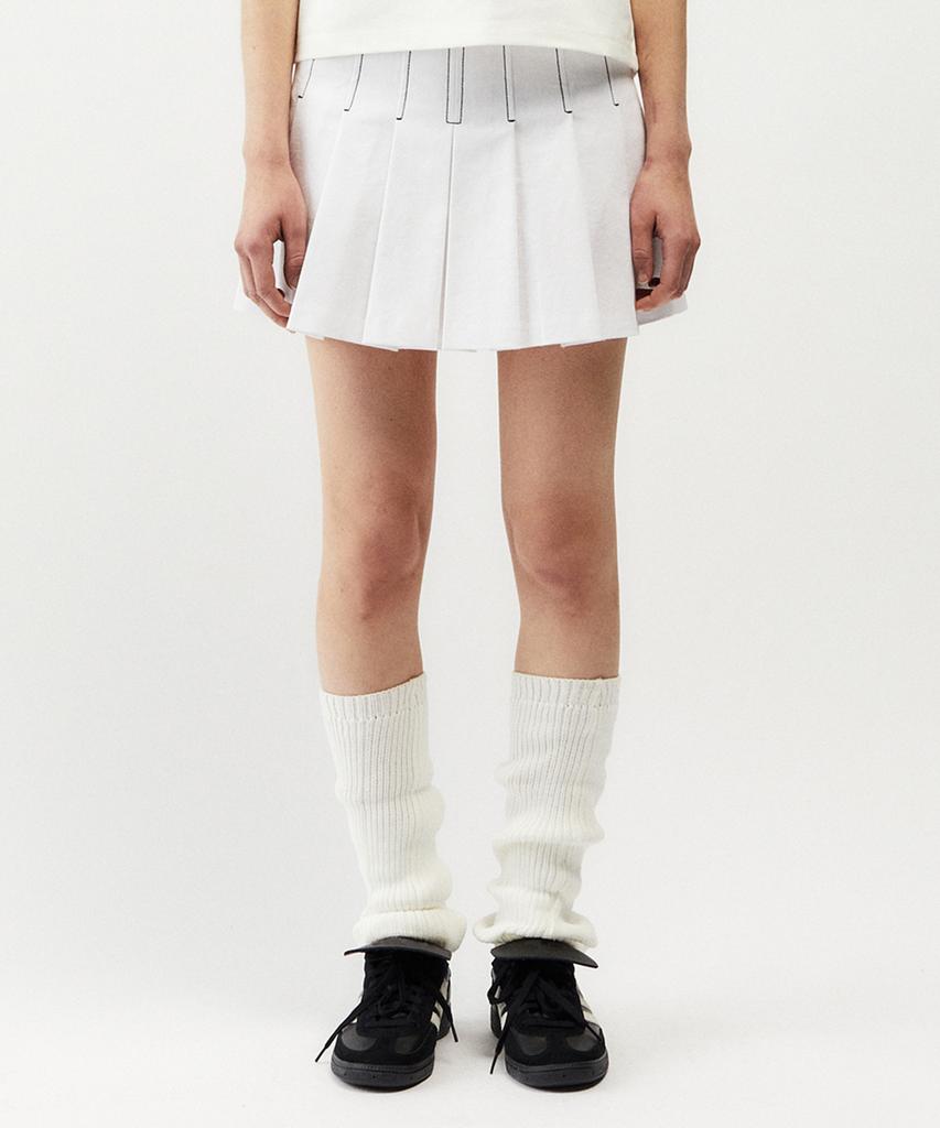 Mayol Cotton Contrast Pleated Skirt_Optic White