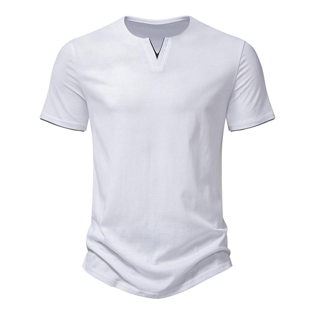 

Мужские рубашки хенли с коротким рукавом, повседневные, хлопковые, облегающие, базовые, летние, с V-образным вырезом, для мужчин XXXL белый