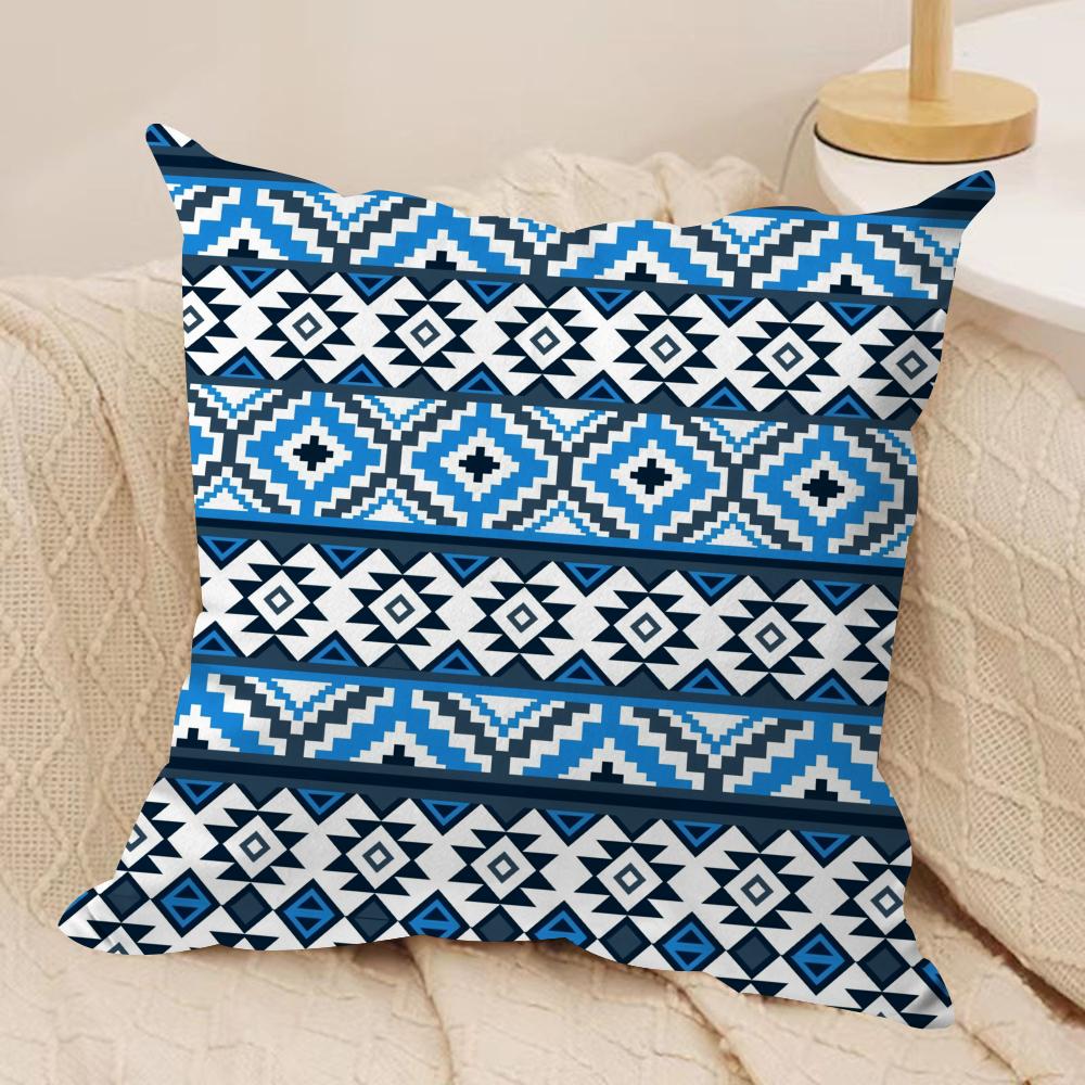 Classic Geometric Patterns Cushion Cover Short Plush Doublesided Print Square Throw Pillow Covers Sofa Home Cushion Decor