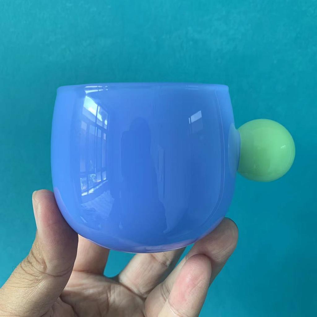 Cute Colorful Glass Cup with Ball Handle Milk Coffee Juice Round Glass Mug Heat Resistant Borosilicate Glass Hot Water Glass