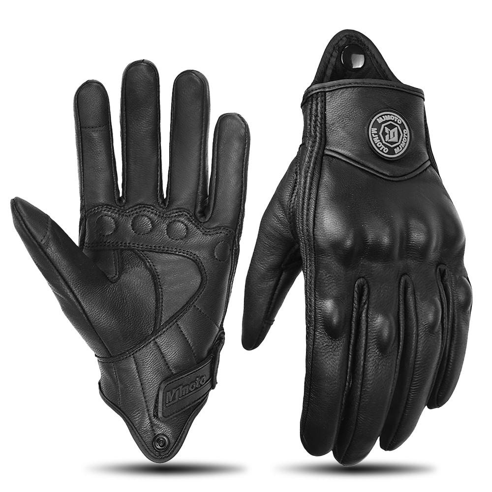 

Винтажные перчатки из натуральной кожи для мотоциклистов, черные перфорированные дышащие перчатки для мотоциклистов, закрытые пальцы, для мотокросса, байкерские мотоперчатки M чёрный