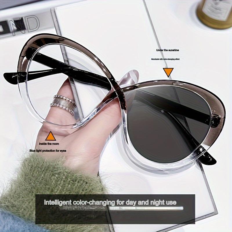 Fashion Cat Eye Glasses for Women Oval Frame Plastic Gradient Lens Anti-Blue Light Color Changing Eyeywear
