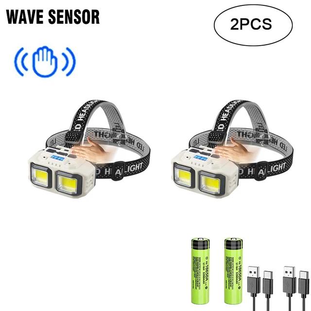 Potente linterna frontal LED recargable por USB, linterna frontal impermeable, luz para acampar, pescar y minería