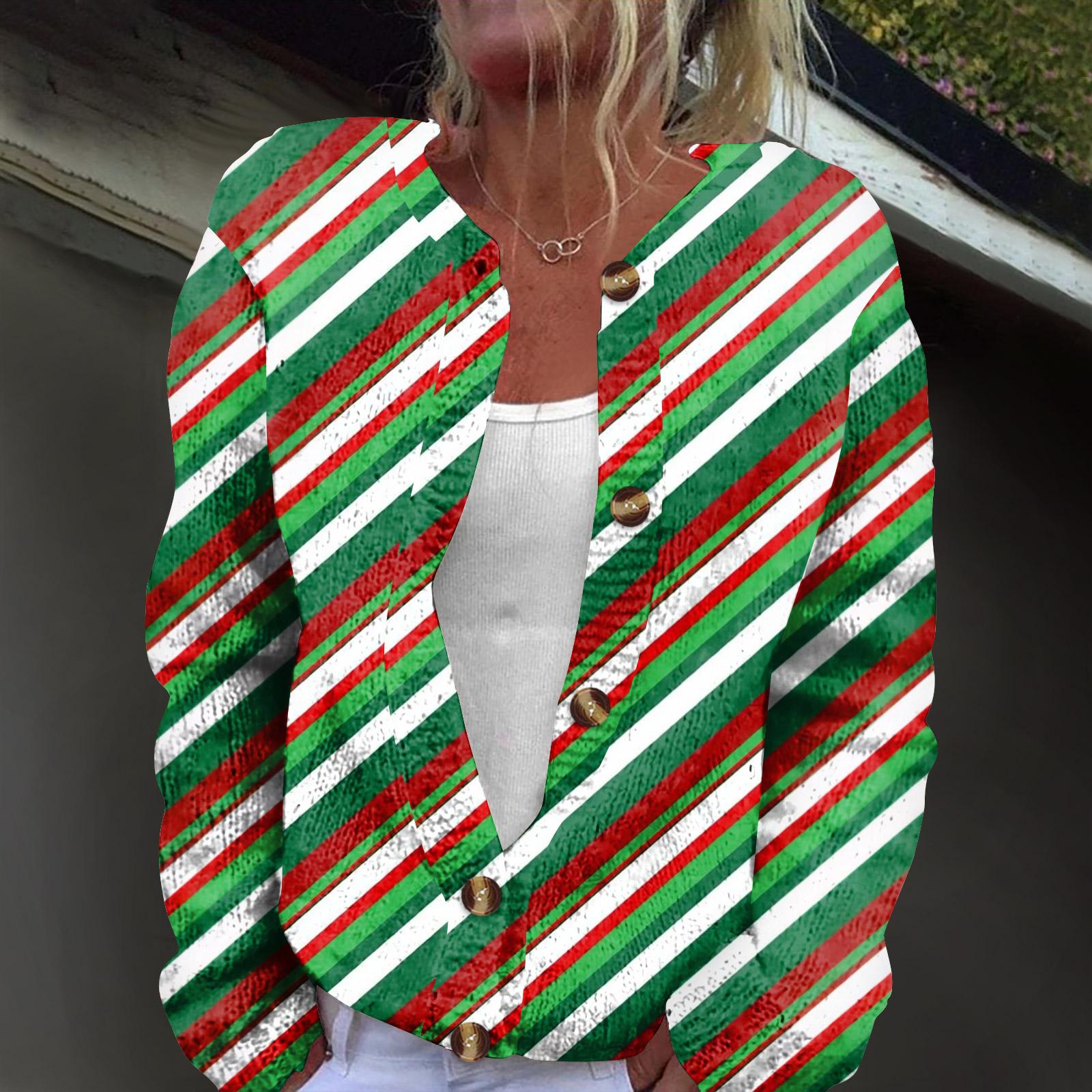 

Женский модный вязаный кардиган на пуговицах с рождественским принтом и длинным рукавом XL