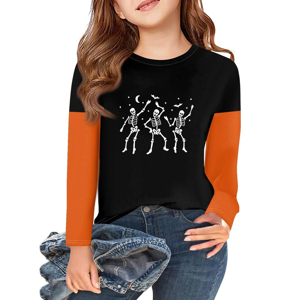 Girls Long Sleeve Halloween Day T Shirts Kids Fall Tops Crewneck Basic Tees 2-11Y