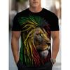 Herren Reggae Löwe 3D Gedrucktes T-Shirt Lässig Kurzarm Rundhals Oberteil Buntes Rasta Tierkönig Grafik T-Shirt Hip Hop Stil Streetwear Modebekleidung