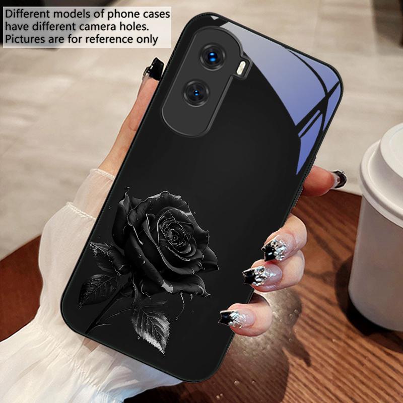 The Dark Golden Rose For Honor 200 90 8X 9X Pro Lite P50 P40 Nova 10 11i P60 Magic4 6 Mate 20 50 Tempered Glass Phone Case