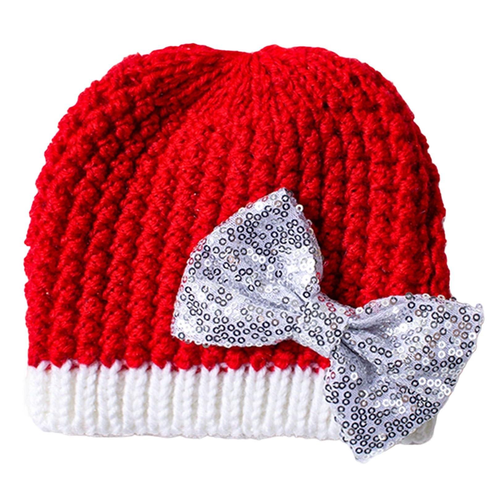 

Christmas Baby Hat With Cute Bowknot, Infant Woolen Hat, Fall And Winter Warm Children s Knitted Hat One Size белый