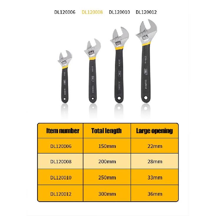 Deli Adjustable Wrench Large Opening Long Handle Universal Spanner Carbon Steel Mechanical Workshop Hand Car Repair Tools