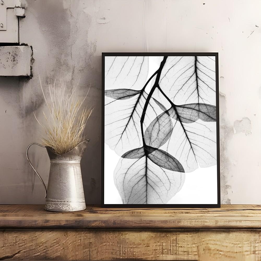 Black And White Plant Flower Art Poster Sticky Wall Art Printing Waterproof Home Living Bed Room Bar Hallway Aesthetic Decor