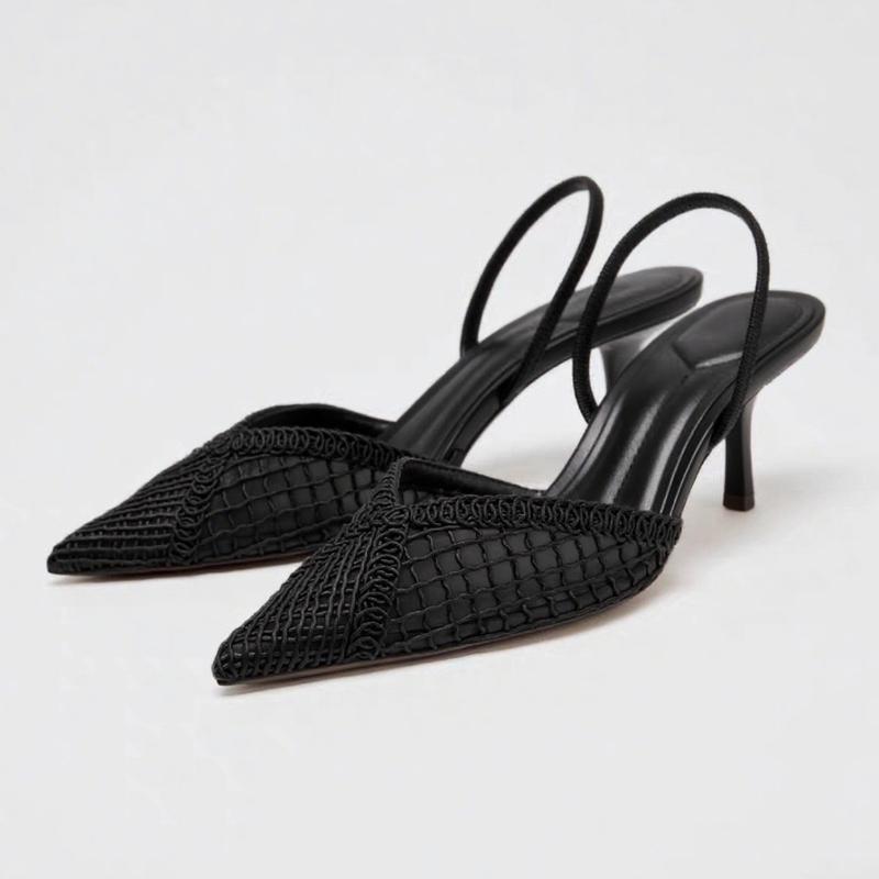Fashion Mesh Woven Heeled Sandals Women Sexy Pointed Toe Back Strap Thin High Heels Comfortable Elegant Designer Shoes for Women Pumps