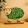 Wooden Sheep Figurine with Green Swirl Design On Stand –Cute Farm Animal Home Decor Accent for Nursery Living Room Tabletop Gift