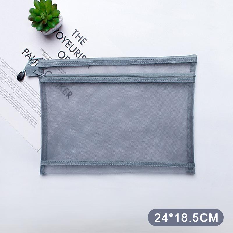 A4 A5 A6 Portable Double-Layer Mesh Zipper File Bag Transparent Student Test Paper Data Storage Bag Office Files Stationery