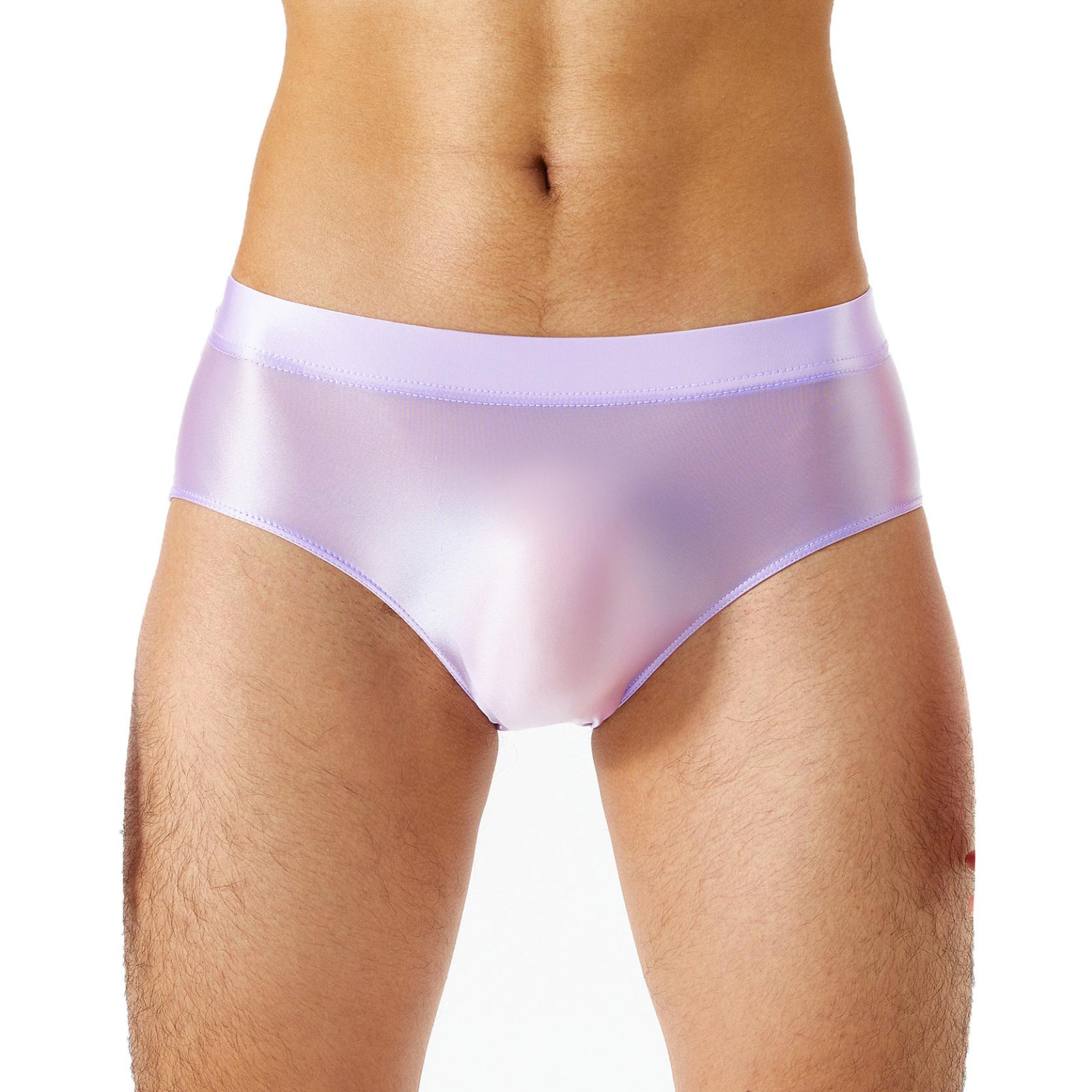 IEFiEL Heren zwemslips met lage taille, bikinibadpakken, glanzende zwembroeken, badkleding XL paars