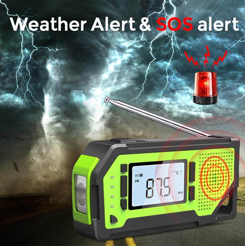 Outdoor Emergency Multifunction Radio Solar Radio Crank Generator Powered AM/FM/NOAA with LCD Screen LED Torch Power Bank SOS