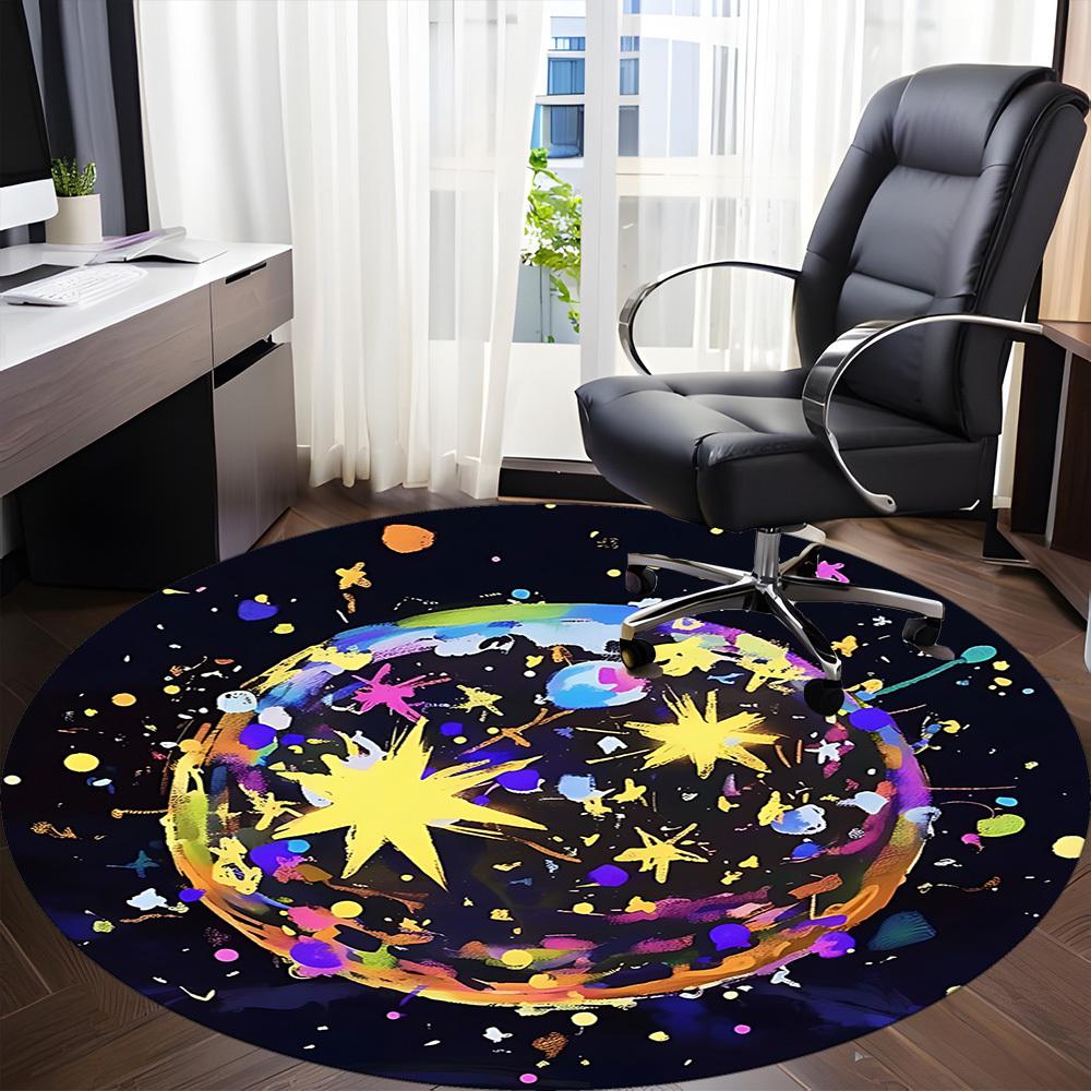 1PC Cosmic Painting Office Round Rug, Non slip, Soft and Durable Office Rug for Interior Decoration, Perfect for Office