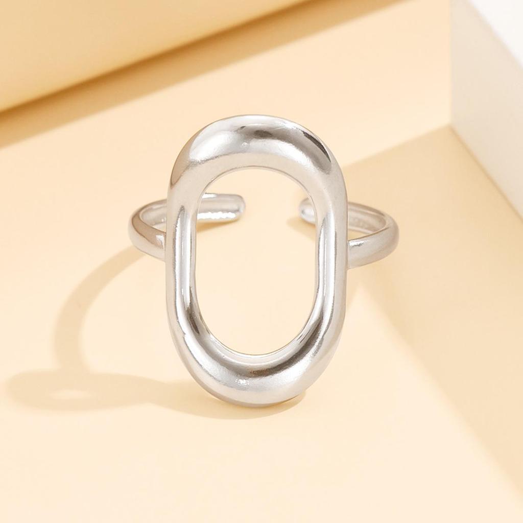 Stainless Steel Adjustable Oval Ring - Simple Ins Style Geometric Design