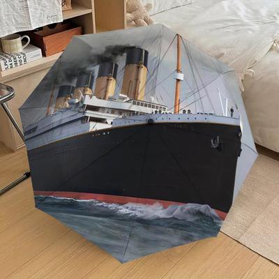 1PC Ship On the Sea Ocean Pattern Small Travel Compact Windproof Umbrella, Automatic Folding Umbrella, Automatic Open/Close ,Gift-89