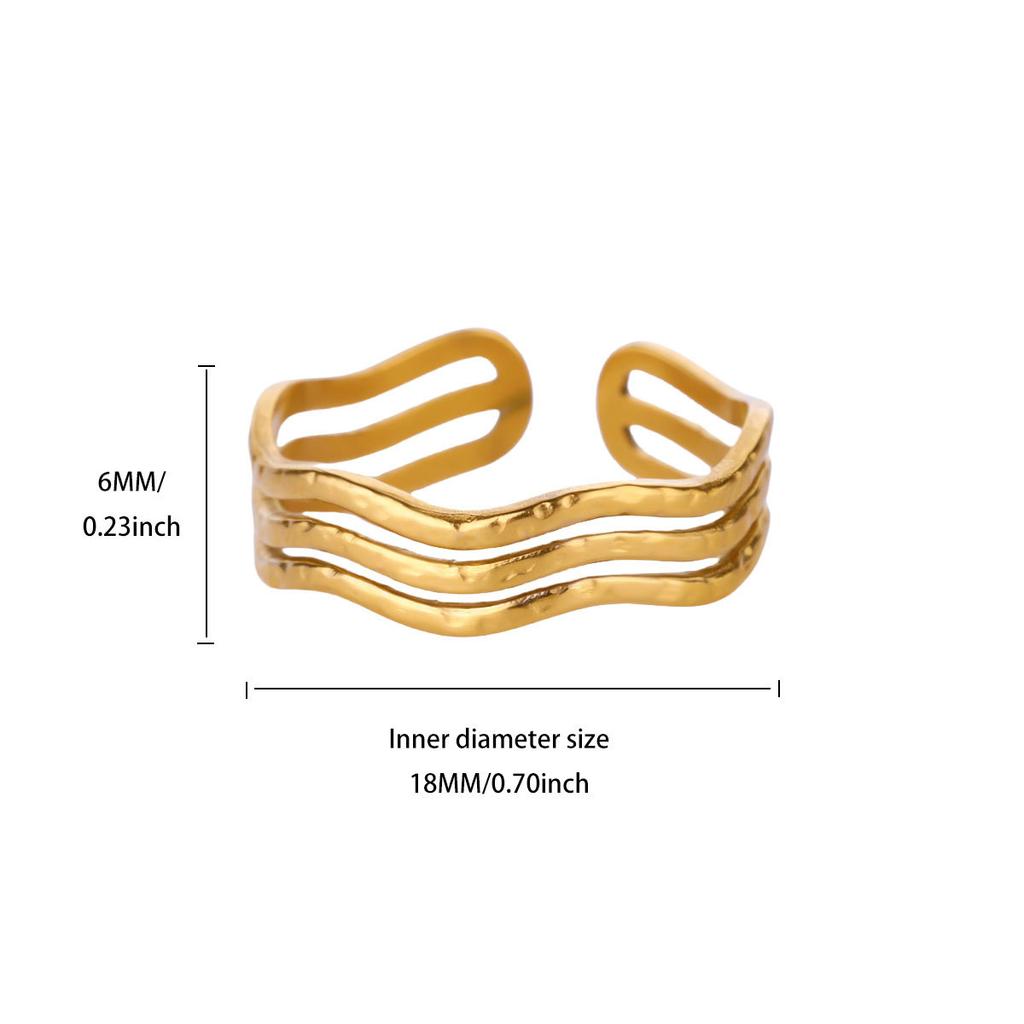 Popular New Irregular Geometric Hollow Stainless Steel Gold-plated Personalized Opening Women's Ring