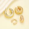 Vintage Gold Color C-Shaped Ear Clip Set for Women Exaggerated Metal Texture Thick Round Circle Ear Cuff Earrings Jewelry Gifts