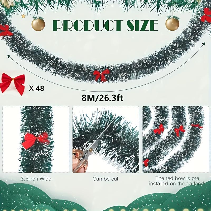 

1 комплект Красная и Белая Блестящая Рождественская Гирлянда с Золотыми Бантами - Прочный Пластиковый Праздничный Декор для Дома, Вечеринок, Рождества