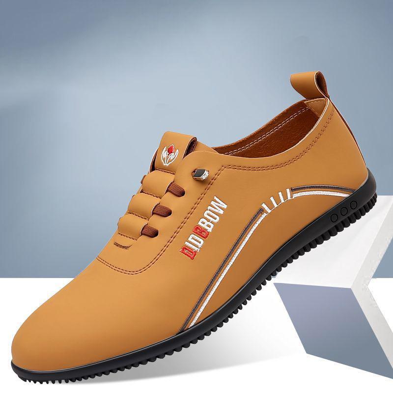 New Autumn Men's Leather Shoes with One Foot, Soft Leather Soft-soled Business Casual Shoes, Trendy Lightweight Doudou Shoes, Dad Shoes