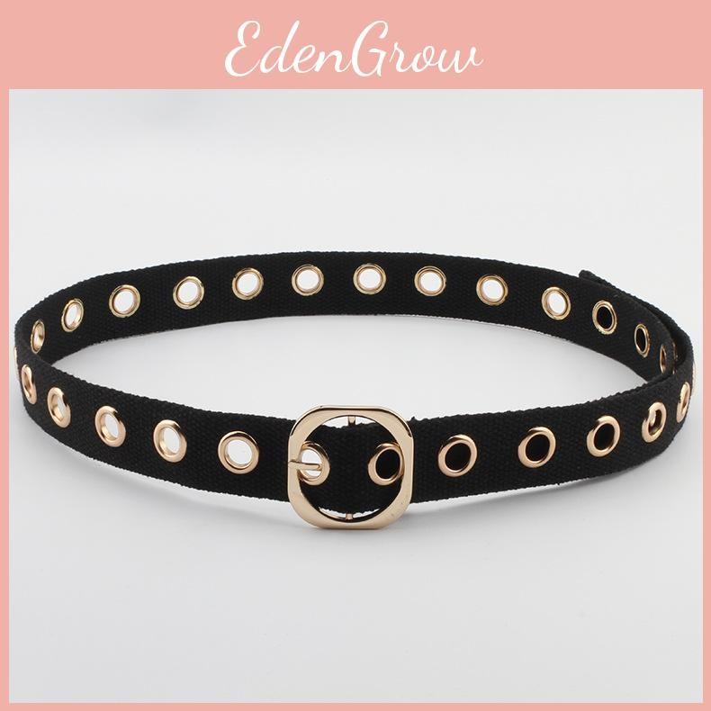 Color Solid Simple Porous Design Women Casual Canvas Belt With Square Buckle