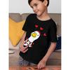 European sizes Boys & Girls Cute Goose Duck Valentines Day T-Shirt - Retro Short Sleeve Shirt with Goose & Duck Graphics, Round Neck Casual Top