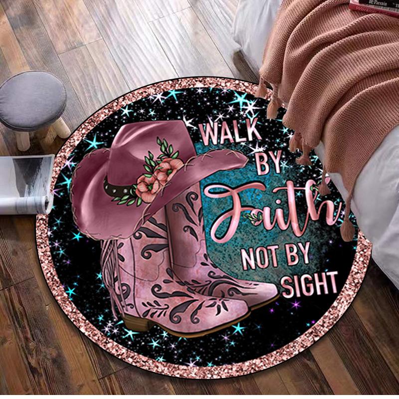 1Pc Cowgirl Boots Hat Circular Print Rug - home decoration Carpet For Living Room Bedroom Flooring Computer Chair Area Rug
