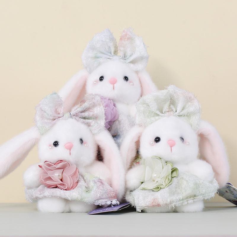 Plush Bunny Keychain With Floral Design For Bags And Gifts