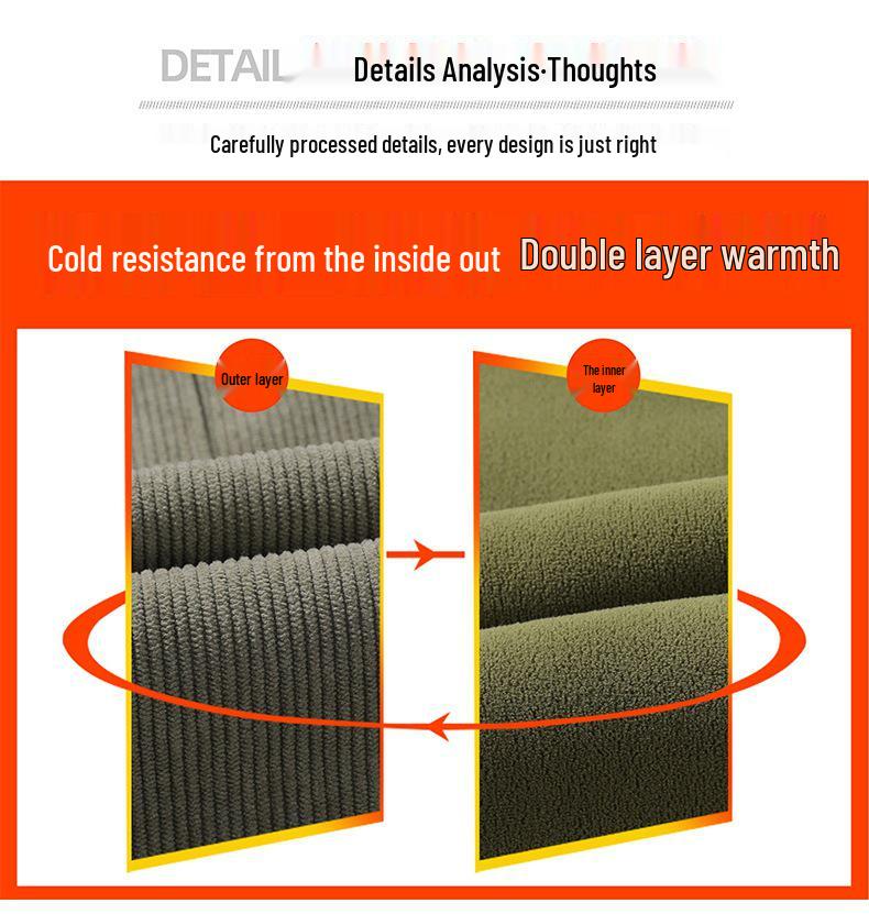 Men's Winter Corduroy Work Pants: Fleece-Lined, Thick, Loose, Wide-Leg, Straight Casual.