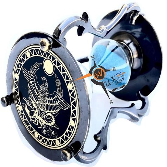 Hourglass Sand Timer Clock with Sparkling Blue Sand Brass Vintage Style