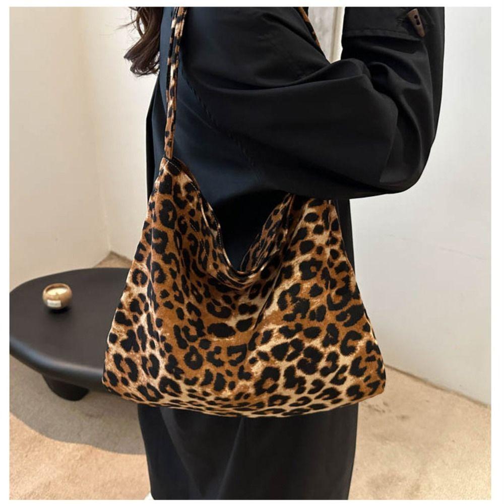 Korean Sle Large Capacity Tote Bag Canvas Single Shoulder Shoulder Bag Leopard Print Casual Bag Women's Use
