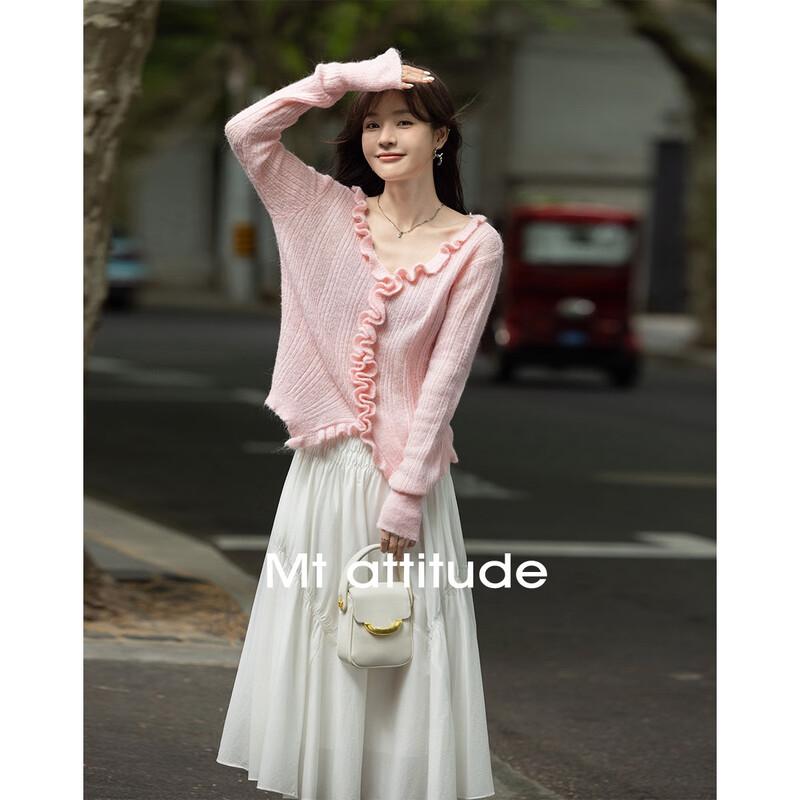 Elegant French Romantic V-Neck Lace Trim Pullover Sweater S