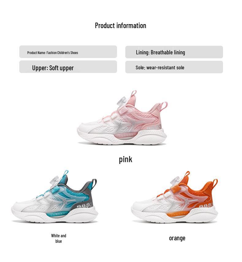 Girls' Summer Breathable Mesh Running Shoes with Rotating Buckle