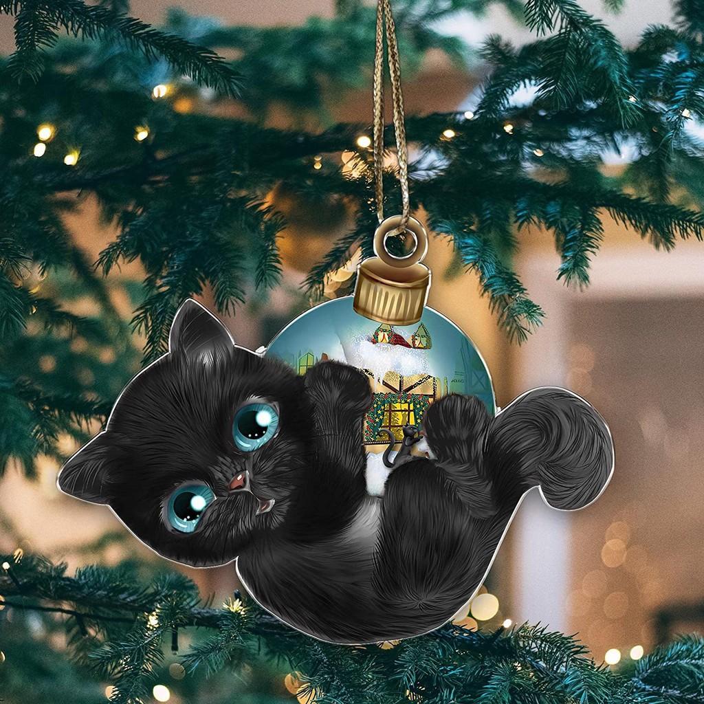Charming Cartoon Christmas Cat Flat Car Ornament Festive Acrylic Home Decoration