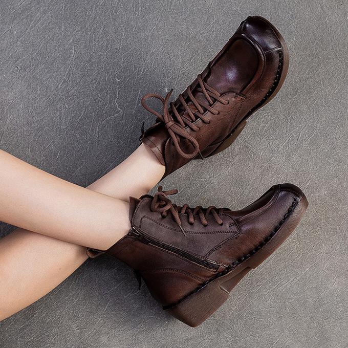 Johnature Universalūs apvalianos nosies šoniniu užtrauktuku retro trumpi aulinukai, paprastas storas kulnas, kasdieniai moteriški batai