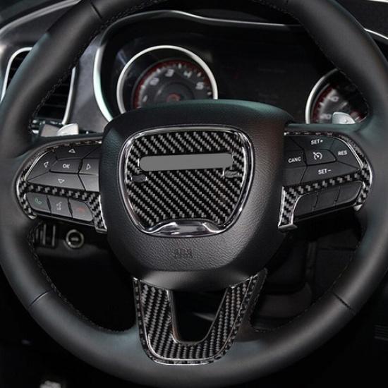 5pcs Carbon Fiber Car Steering Wheel Decor Cover for Dodge Charger 2015-