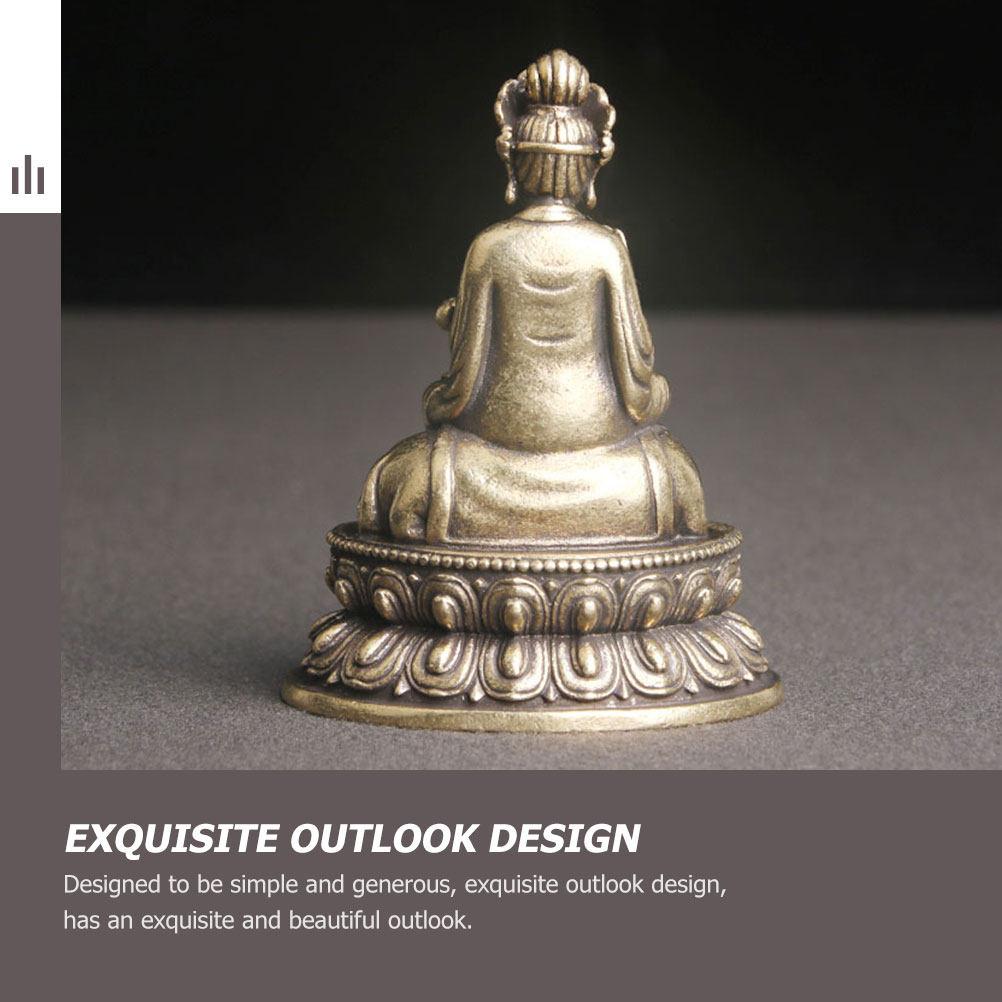 Brass Bodhisattva Decoration Statue Handcrafted Vintage Buddhist Home Decor for Desk Table Windowsill Bookshelf Cabinet Office