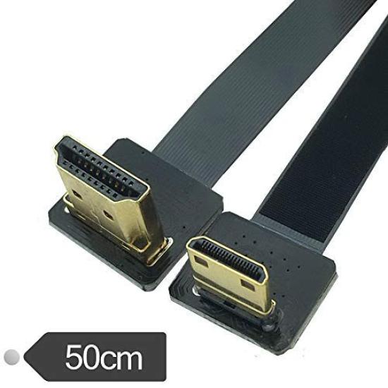 50cm Flat Cable for FPV HDTV Aerial 90 Degree Down Angle FPV Mini HDMI Male to 90 Degree Down Angle HDMI Male FPC Conversion Cable Multi-Camera