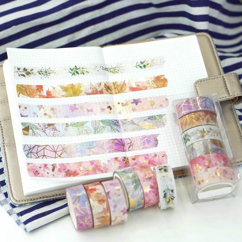 6 Rolls of Fresh Flower Bronzing and Paper Small Dream Diy Hand Account Sticker Border Decorative Tape