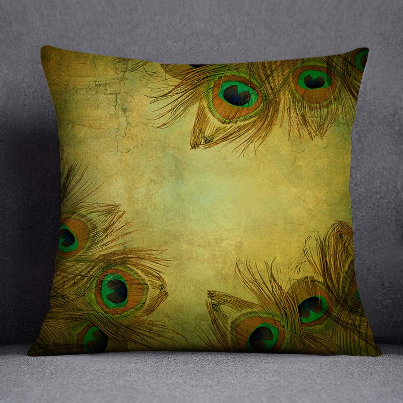 Dekorativní povlak na polštář se vzorem pavího peří Čtvercový povlak na polštář pro domácí kancelář Dekorativní povlak na polštář 45cm*45cm