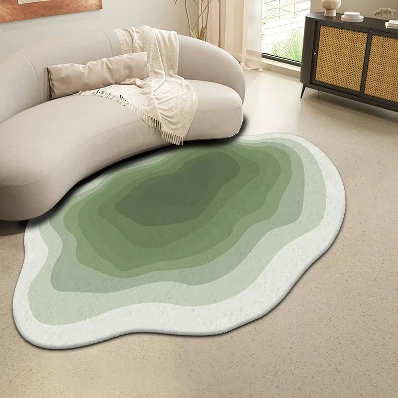 Large Modern Luxury Carpets for Living Room Fluffy Soft Green Plush Carpet Cream Irregular Rug Home Thickened Mat Washable Mats