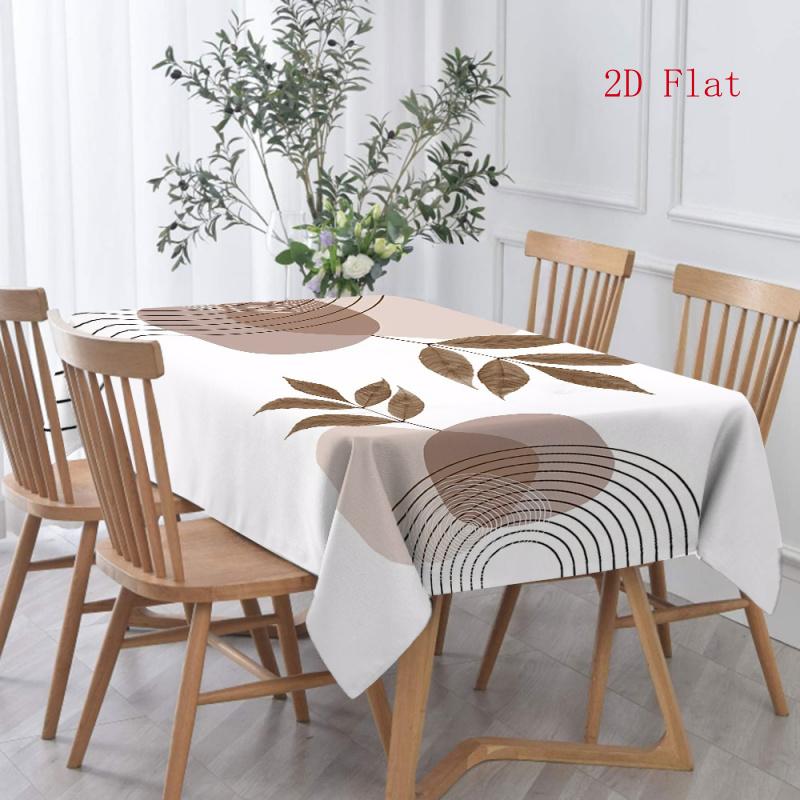 2D Flat 1pc Milk Tea Brown Leaf Pattern Printed Tablecloth, Durable Polyester Tablecloth, Featuring Branches, Leaves, And Easy Geometric Elements, Min